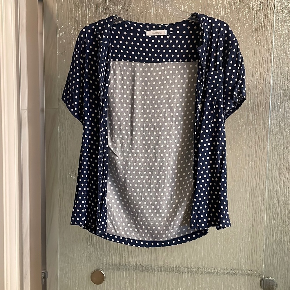 Dark blue white polka dot button up